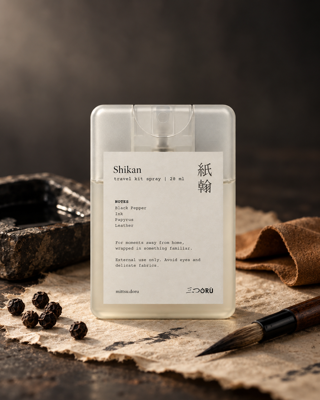 Shikan Pocket Mist with black pepper, ink and papyrus