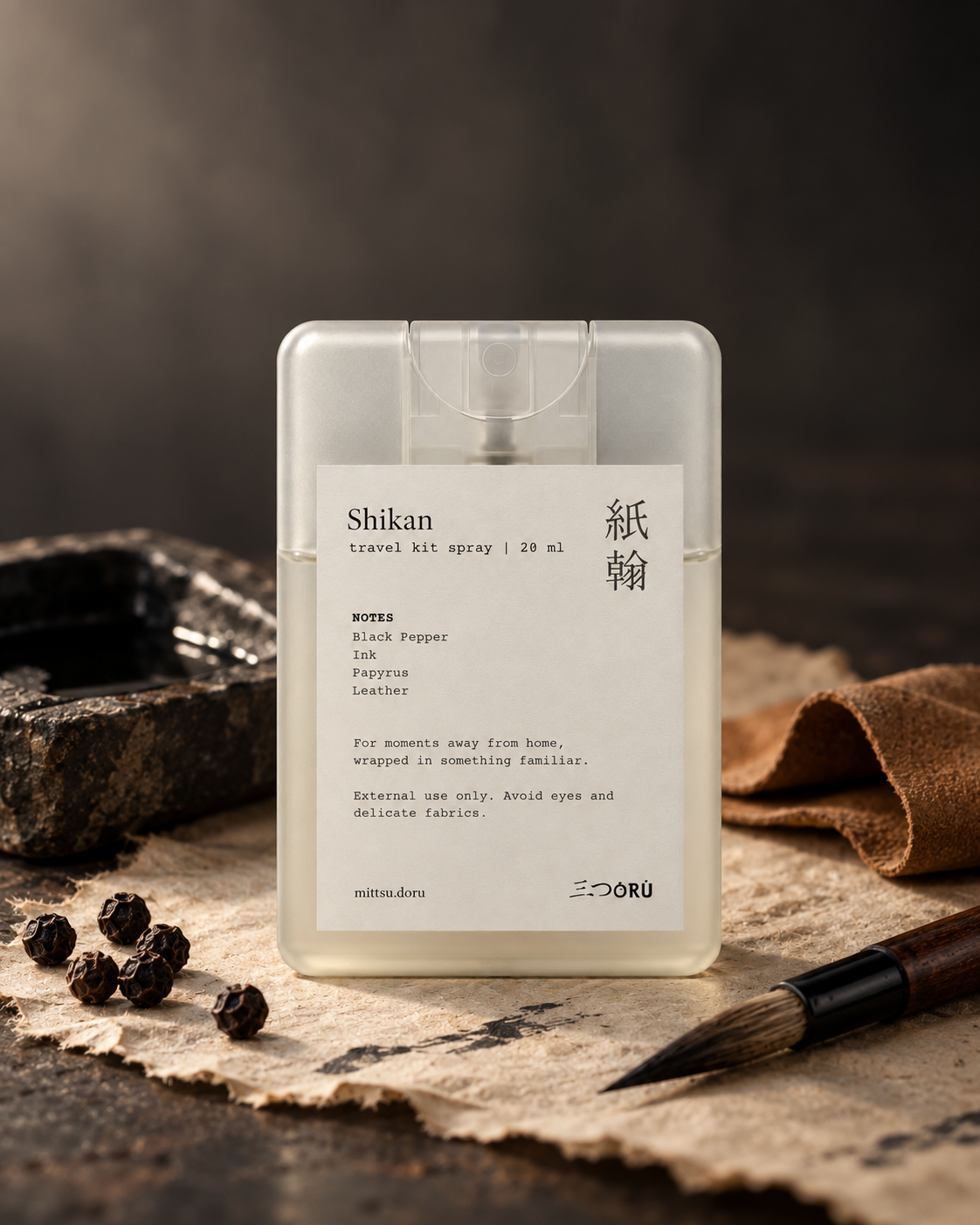 Shikan Pocket Mist with black pepper, ink and papyrus