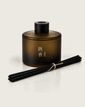 JUKO reed diffuser by Mittsu Doru – frosted amber bottle with black cap and black reeds