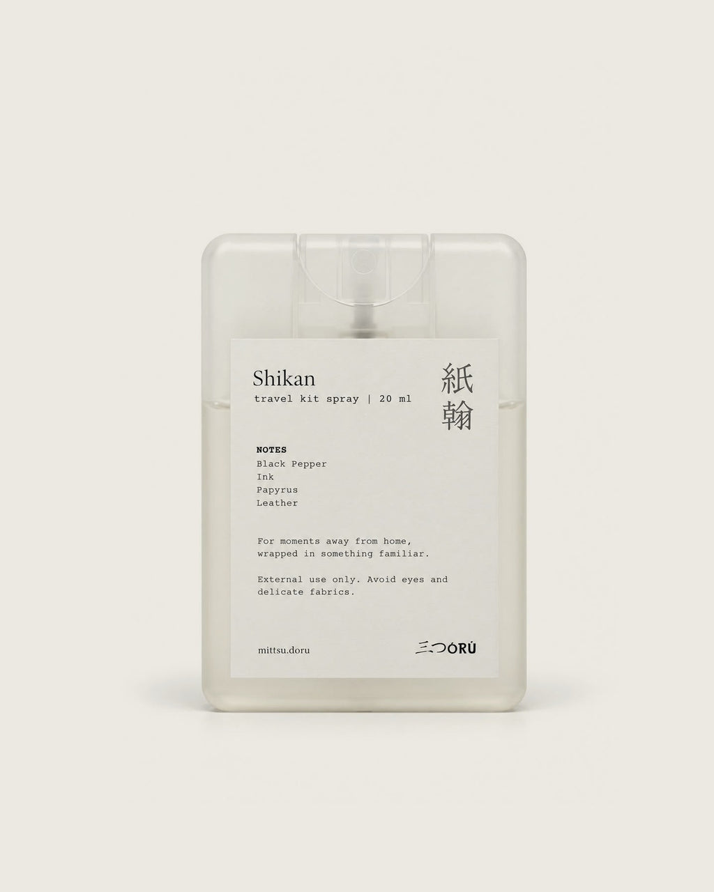 Shikan Pocket Mist, 20 ml travel spray – Black Pepper, Ink, Papyrus, Leather